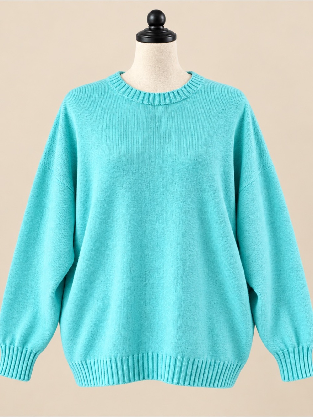 90s Vintage Turquoise Oversize Light Crew Neck Knit L